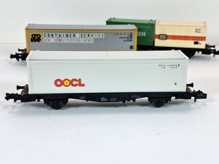 Escala N - 3 vagones portacontenedores 2 ejes DB