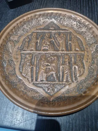 Lote antigüedades: Tazas y platos cobre