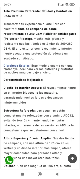 Techo cama coche tienda con pack camping de regalo