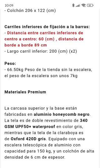 Techo cama coche tienda con pack camping de regalo