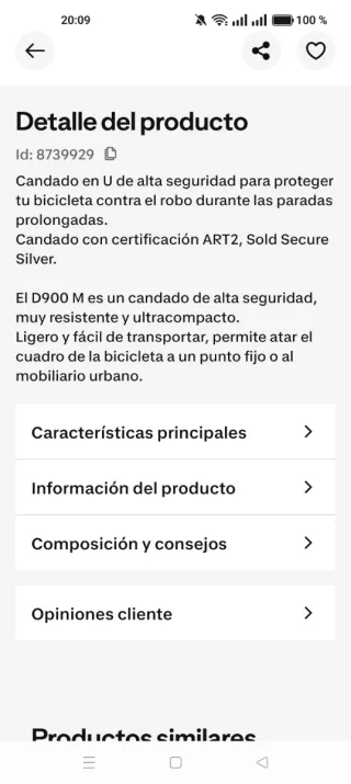 Candado Bici D900M Alta Seguridad Certificado ART2