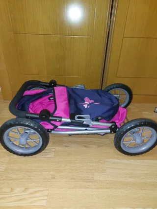 Carrito de muñecas plegable rosa y azul