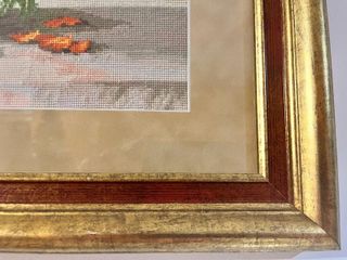 Cuadro punto de cruz  flores amapolas naranjas