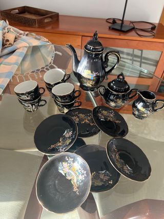 Juego de café porcelana negro y oro