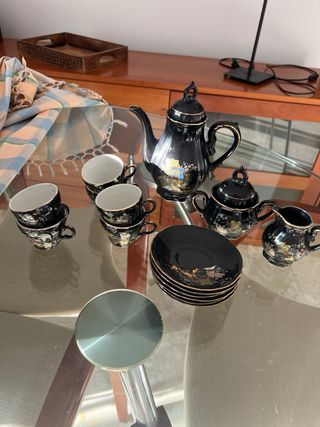 Juego de café porcelana negro y oro