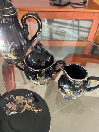 Juego de café porcelana negro y oro