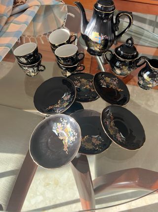 Juego de café porcelana negro y oro