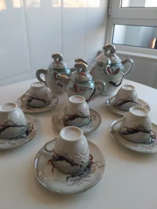 Juego de té japonés dragón porcelana