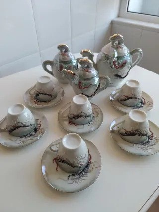 Juego de té japonés dragón porcelana