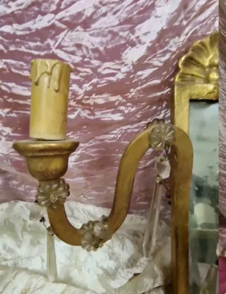 Coppia Appliques legno dorato e cristallo  Sec. XX