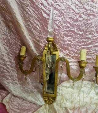 Coppia Appliques legno dorato e cristallo  Sec. XX