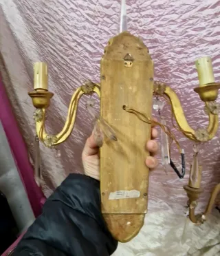 Coppia Appliques legno dorato e cristallo  Sec. XX