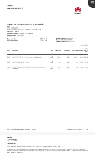 Relógio Huawei Watch GT 6 Novo