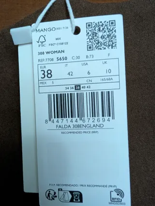 Falda lana Mango Talla 38