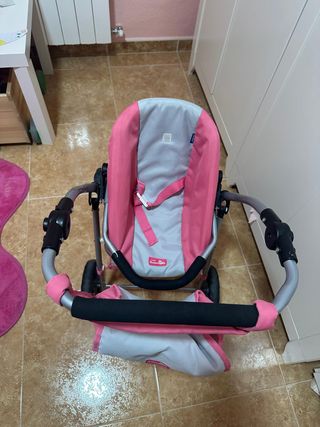 Cochecito de muñecas rosa y gris