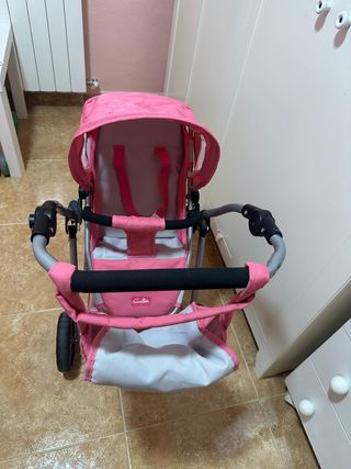 Cochecito de muñecas rosa y gris