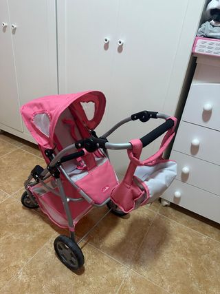 Cochecito de muñecas rosa y gris