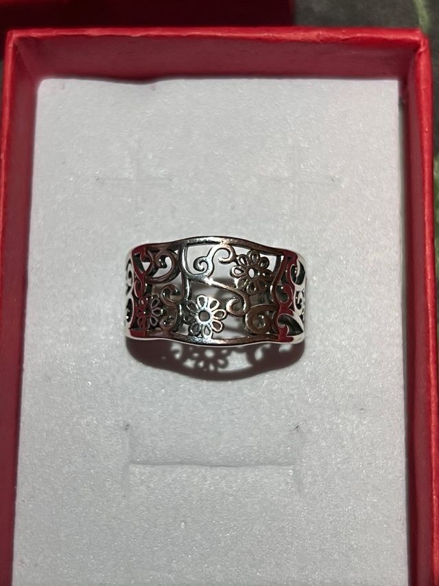 Anillo Plata Ajustable Diseño Floral
