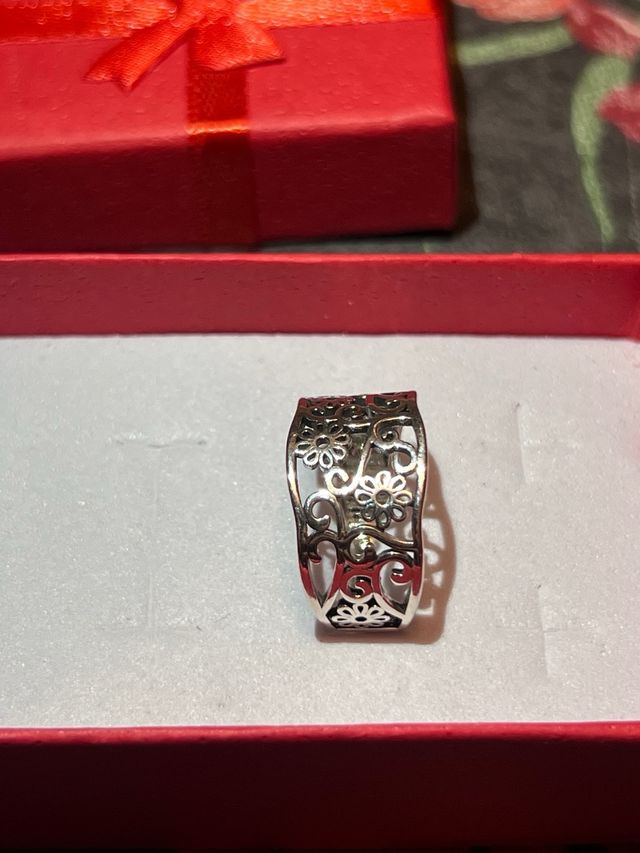 Anillo Plata Ajustable Diseño Floral