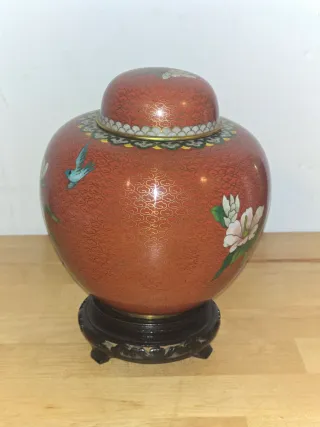 Jarrón Chino Cerámica Cloisonné Flor Azul