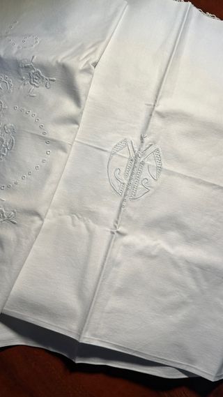 Juego de sábanas antiguas de algodón con encaje