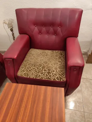 Conjunto Sofá y Sillones Vintage Piel granate
