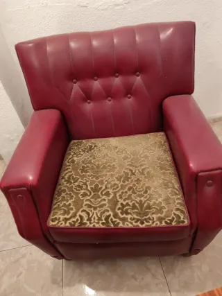 Conjunto Sofá y Sillones Vintage Piel granate