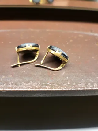 Pendientes antiguos de oro 15k y azabache francés