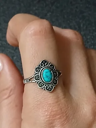 Anel Artesanal Banhado a Prata com Turquesa