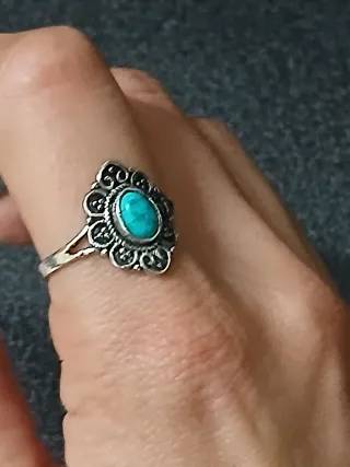 Anel Artesanal Banhado a Prata com Turquesa