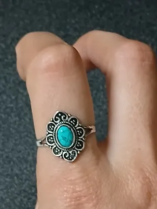 Anel Artesanal Banhado a Prata com Turquesa