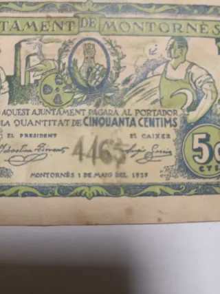 Billete 50 Céntimos Montornés 1937