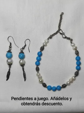 Pulsera Plateada Perlas imitación Howlita