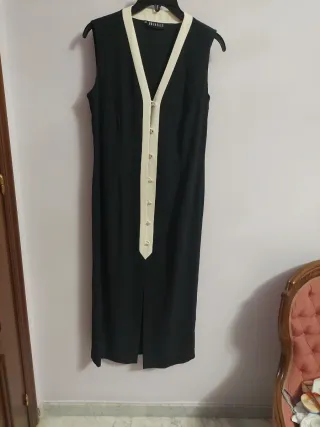 Vestido elegante midi negro y beige