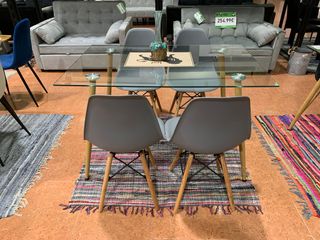 Mesa Cristal + 4 Sillas Noruega