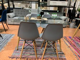 Mesa Cristal + 4 Sillas Noruega