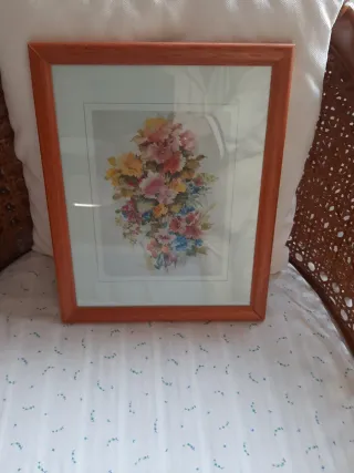 2 Cuadros Flores Marco Madera