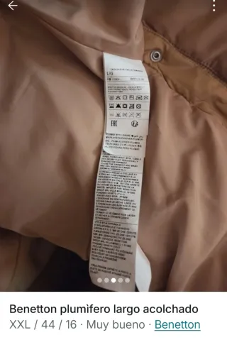 Benetton plumífero largo dorado.