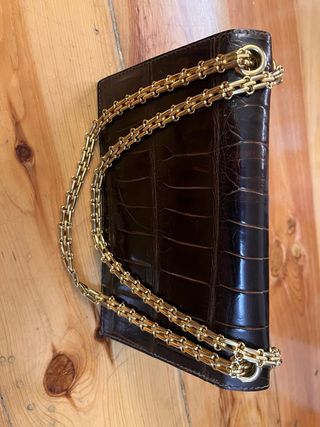 Bolso vintage piel marrón cadena dorada