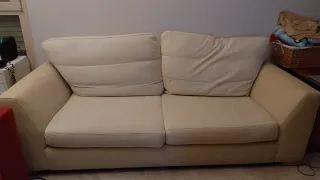 Juego 2 sofás tela beige y caldera