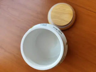 Set 2 Barattoli Ceramici Cucina con Coperchio in Legno