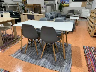 Mesa Comedor Blanca + 4 Sillas Grises