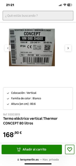 Termo Eléctrico Thermor Concept 80L