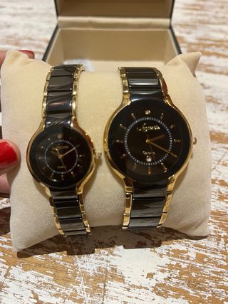 Lanscotte Diamond Relojes Pareja Cerámica Negra