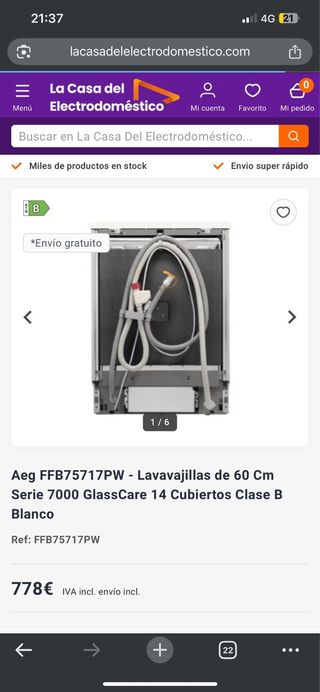 Lavavajillas AEG FFB75717PW Nuevo en Caja