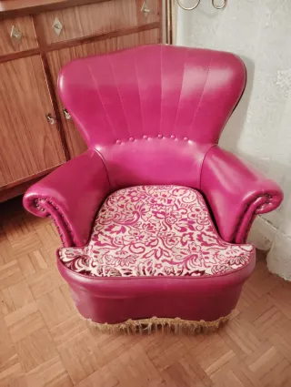 Sillón Rosa Piel Sintética Años 70