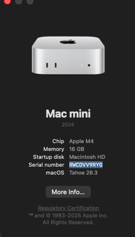 Mac Mini M4 16GB 256GB