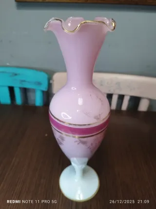 Jarrón Cristal Opalino Vintage Rosa