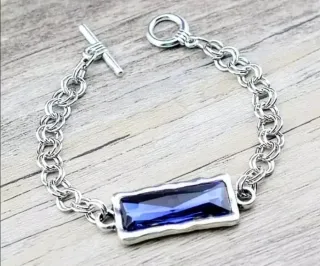 Pulsera Plata Rectángulo Azul Zafiro