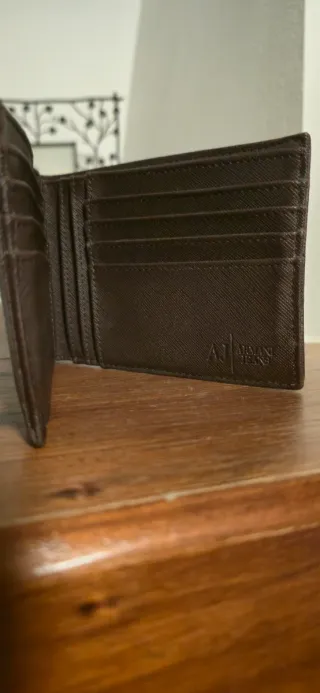 Portafoglio Armani Finta Pelle Marrone Logo AJ